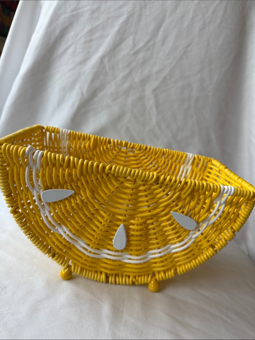 Yellow Woven Decorative Fruit Basket with White Details